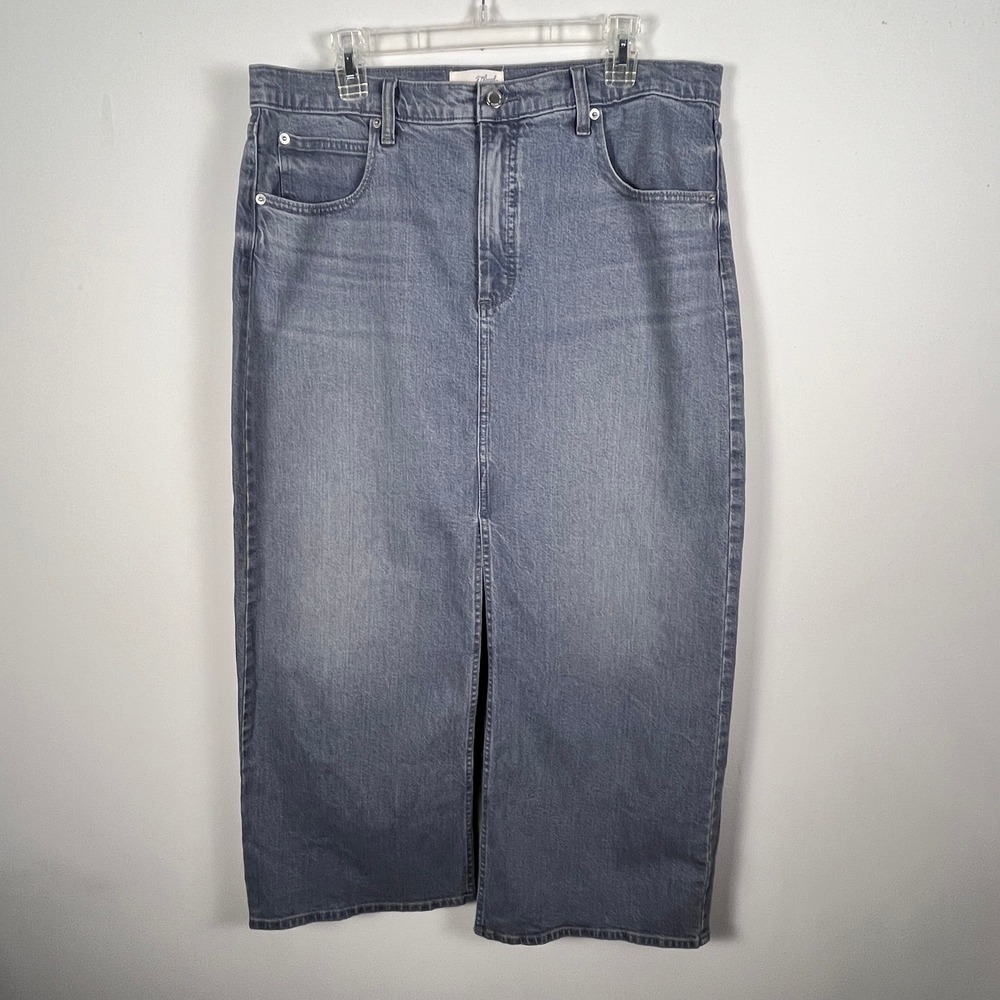 Universal Thread Denim Maxi Skirt Front Slit Women 16R Blue Gray Casual